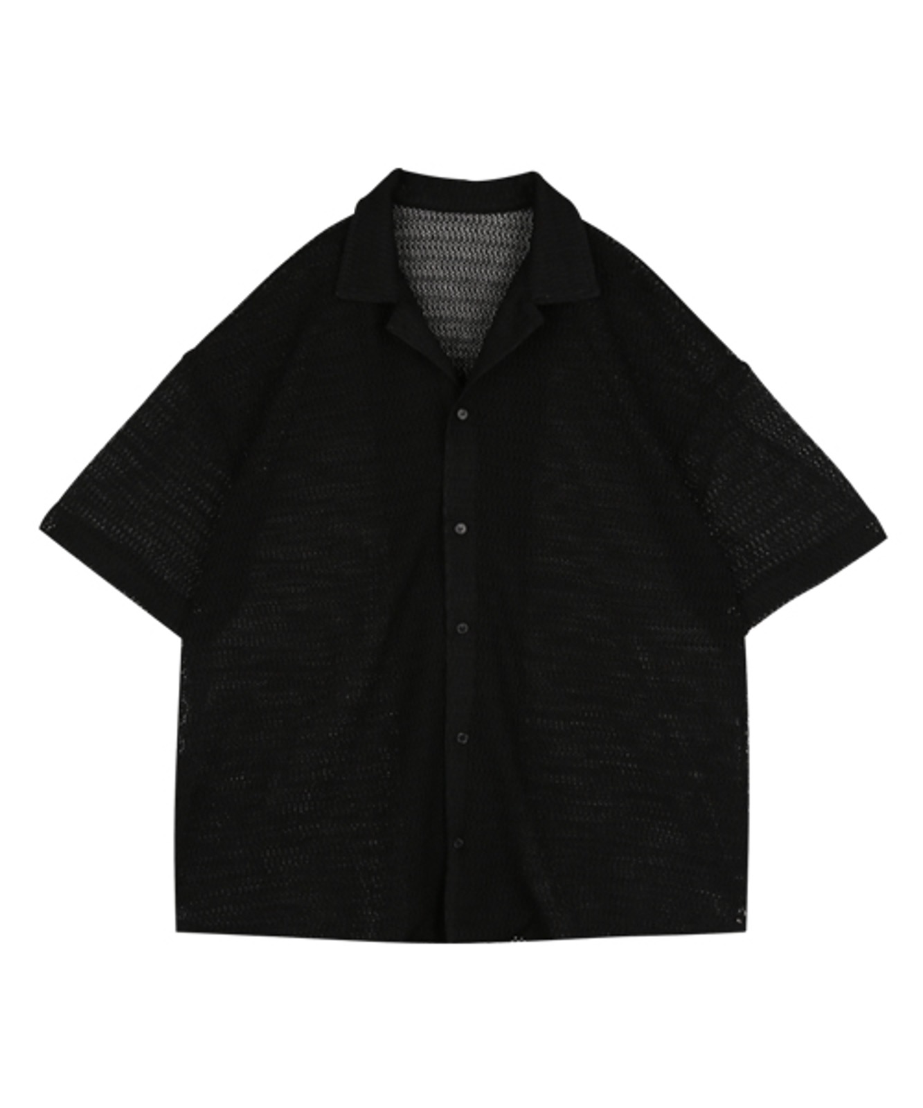 V1006 썸머 오픈 카라 니트 셔츠 (블랙)
