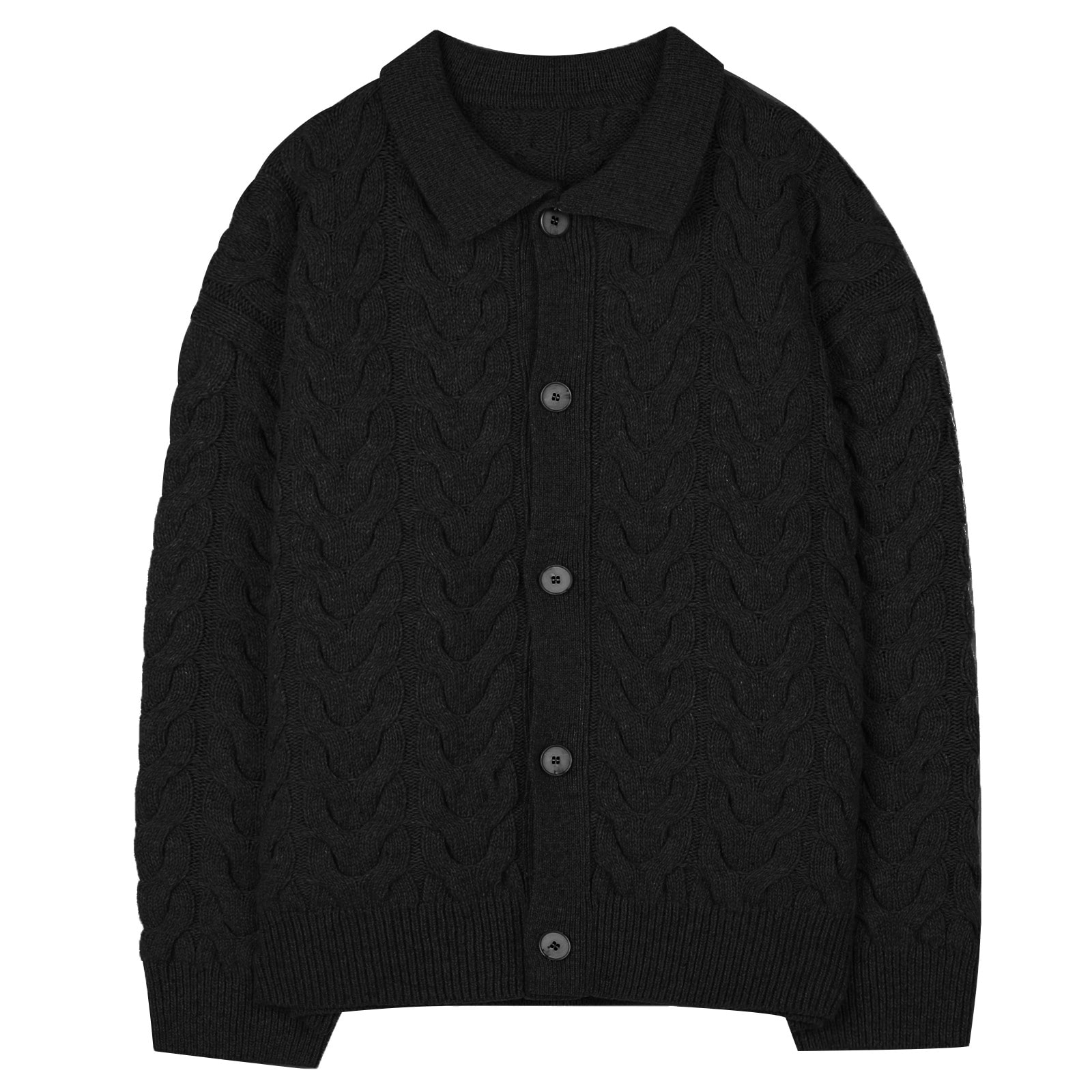 V176 wave wool knit cardigan (black)