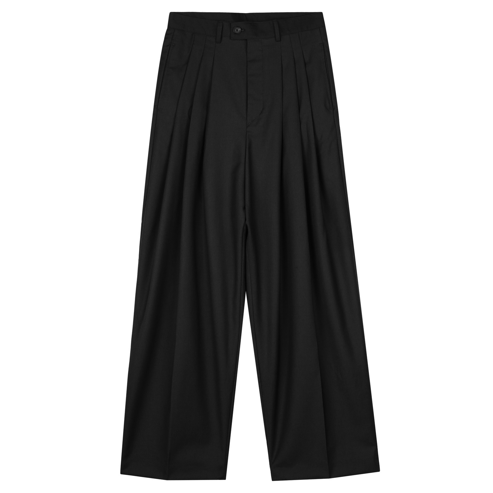 V163 three tuck curved slacks (black)